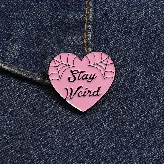 "Stay Weird" Enamel Heart Pin 🖤