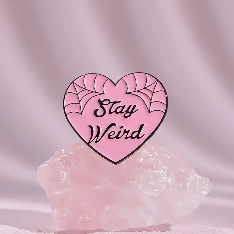 "Stay Weird" Enamel Heart Pin 🖤