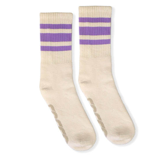 SOCCO Naturals | Lilac Striped Socks: Natural / Crew / S/M