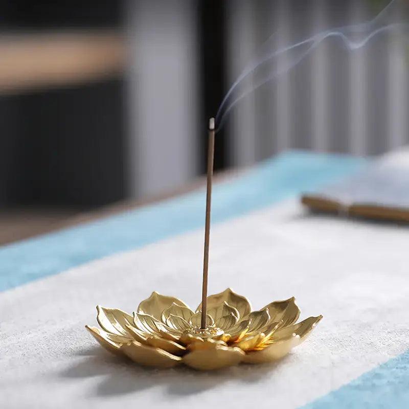 Lotus Shaped Golden Incense Burner Incense Holder Home Decor - Davidson Provision Co.