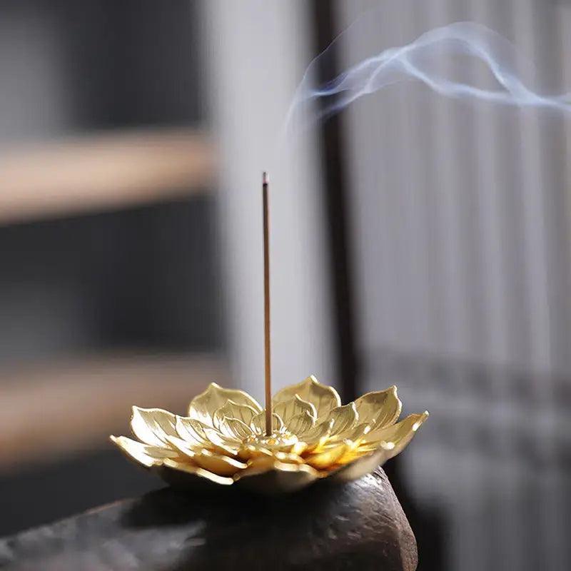 Lotus Shaped Golden Incense Burner Incense Holder Home Decor - Davidson Provision Co.